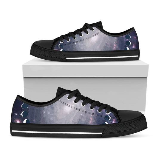 Lunar Phase Cycle Print Black Low Top Shoes 