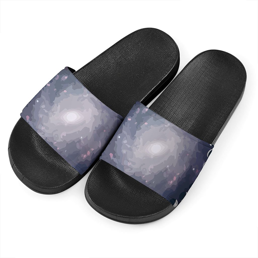 Lunar Phase Cycle Print Black Slide Sandals