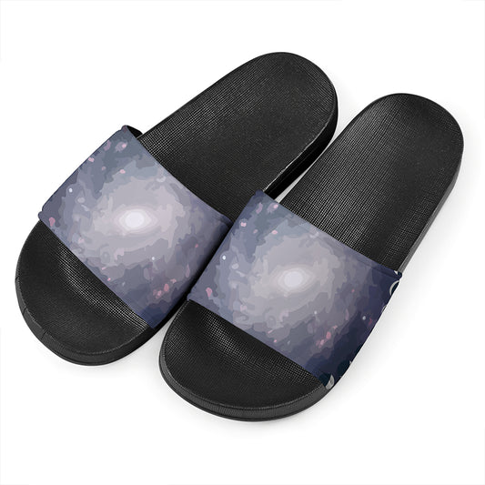 Lunar Phase Cycle Print Black Slide Sandals