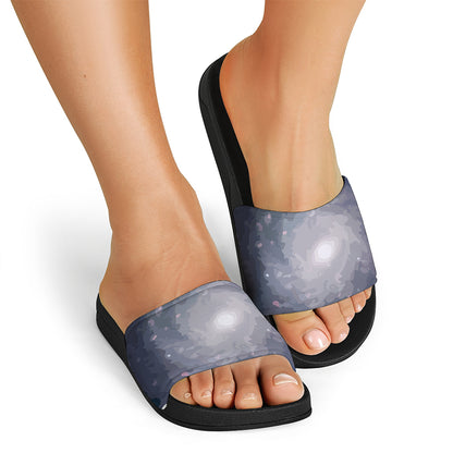 Lunar Phase Cycle Print Black Slide Sandals
