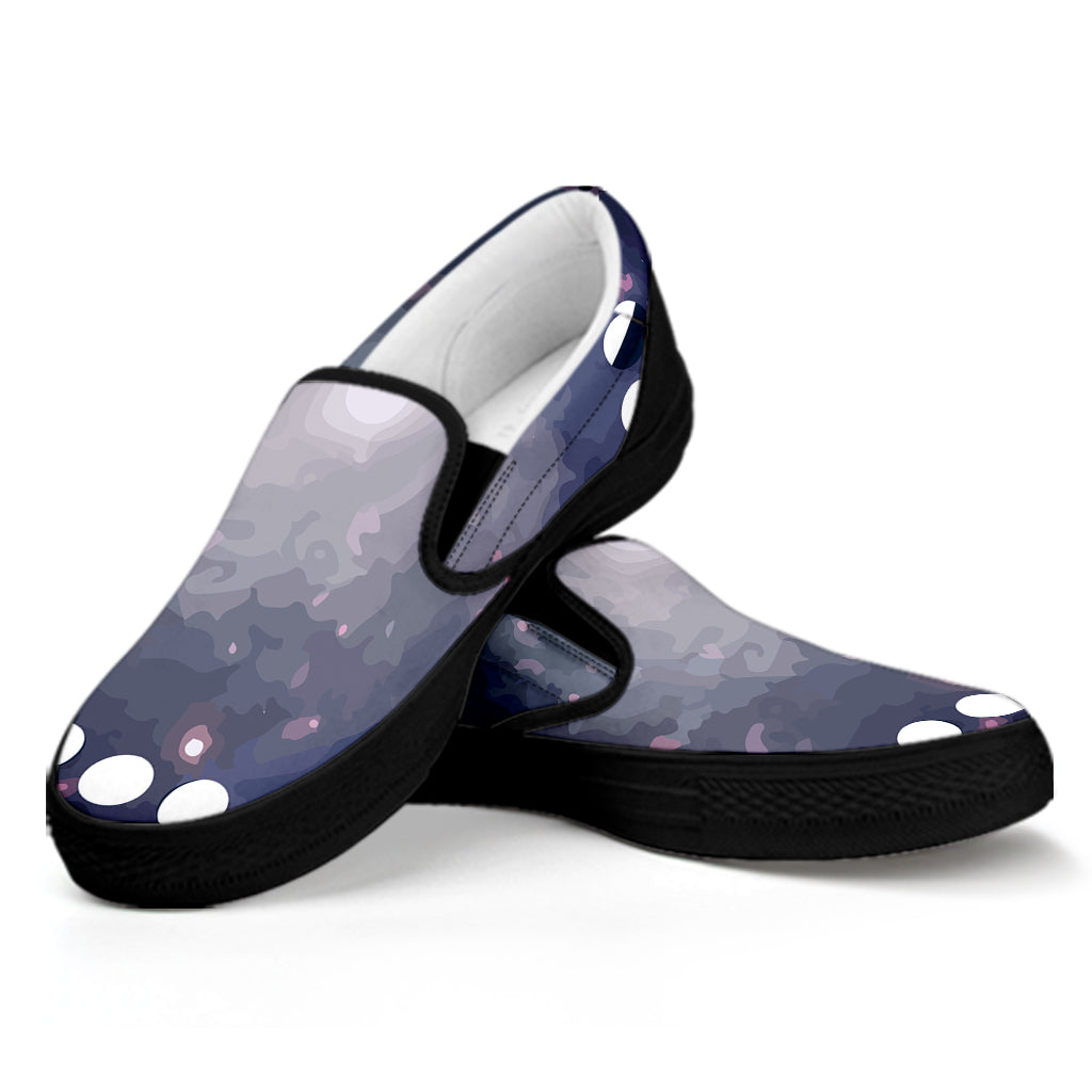 Lunar Phase Cycle Print Black Slip On Shoes