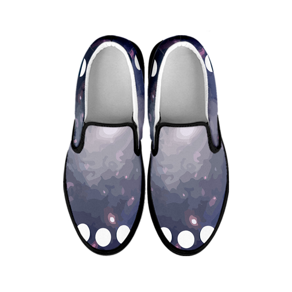 Lunar Phase Cycle Print Black Slip On Shoes