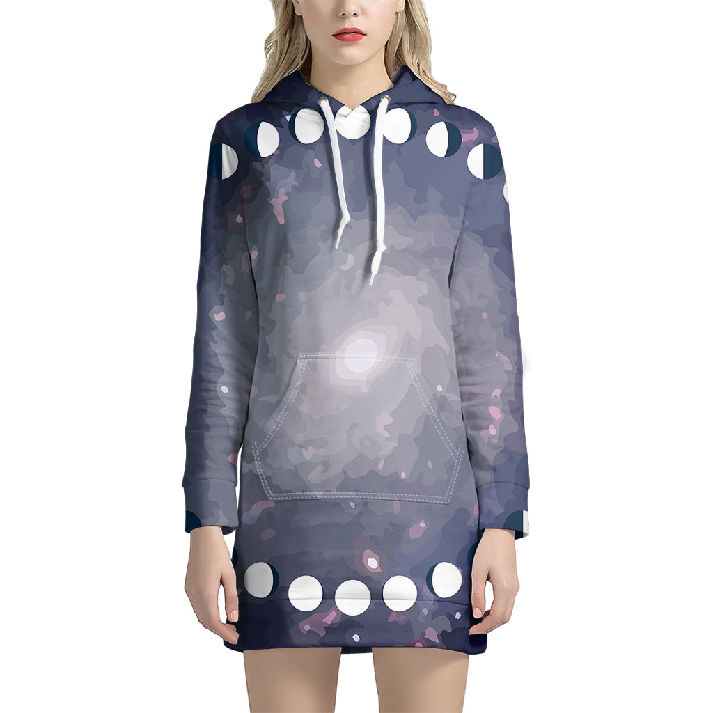 Lunar Phase Cycle Print Pullover Hoodie Dress