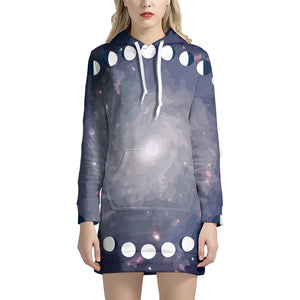Lunar Phase Cycle Print Pullover Hoodie Dress