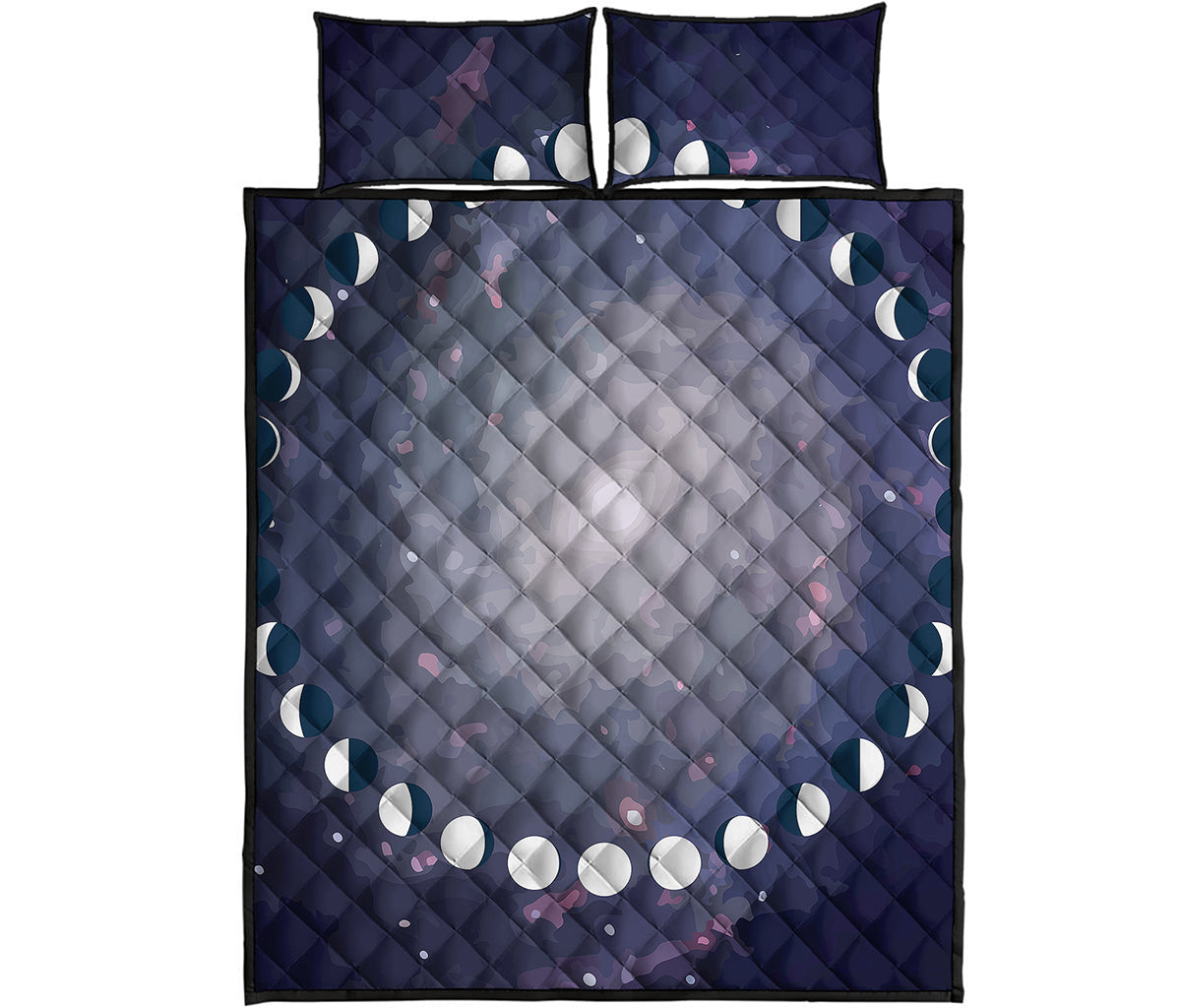 Lunar Phase Cycle Print Quilt Bed Set