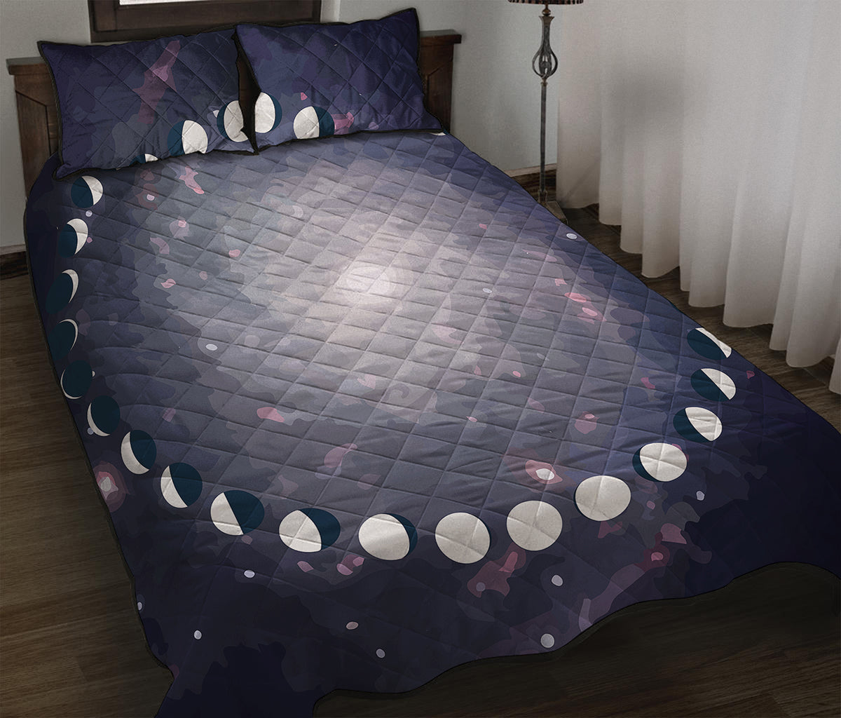 Lunar Phase Cycle Print Quilt Bed Set