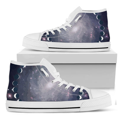 Lunar Phase Cycle Print White High Top Shoes