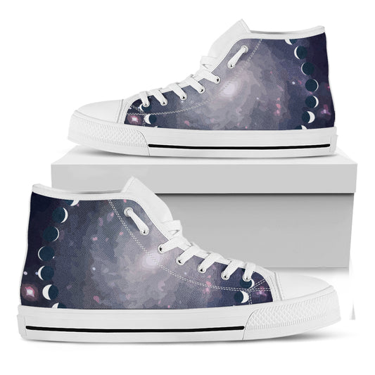 Lunar Phase Cycle Print White High Top Shoes