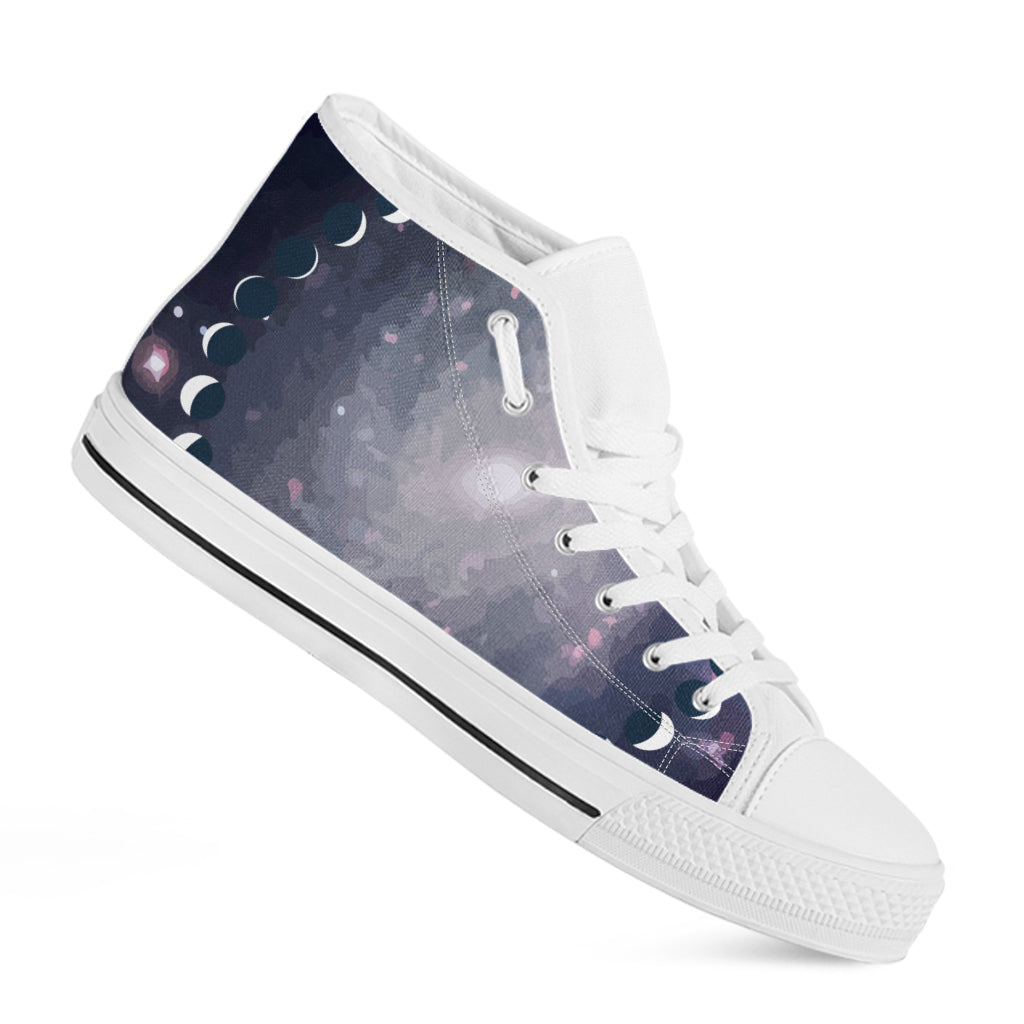 Lunar Phase Cycle Print White High Top Shoes