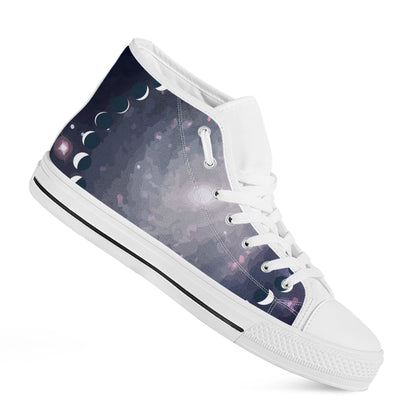 Lunar Phase Cycle Print White High Top Shoes