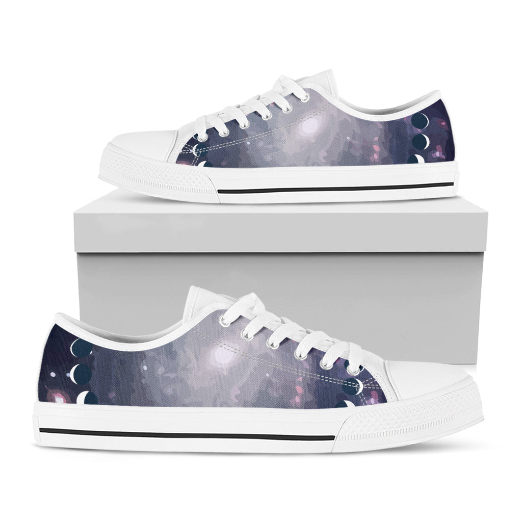 Lunar Phase Cycle Print White Low Top Shoes