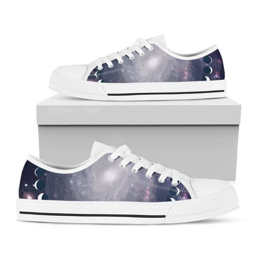 Lunar Phase Cycle Print White Low Top Shoes