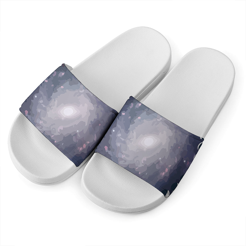 Lunar Phase Cycle Print White Slide Sandals