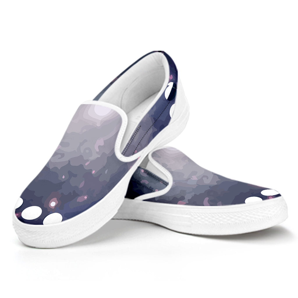 Lunar Phase Cycle Print White Slip On Shoes