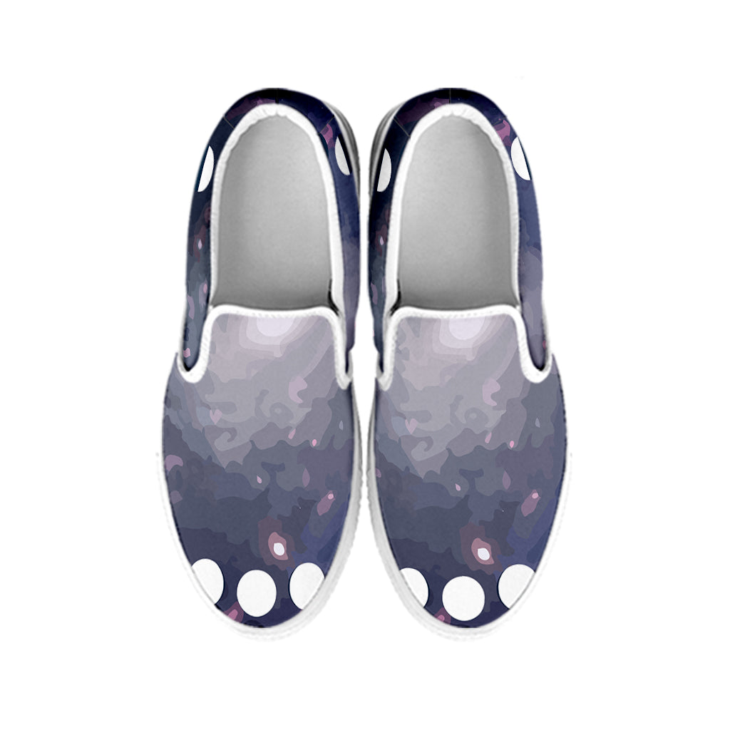 Lunar Phase Cycle Print White Slip On Shoes