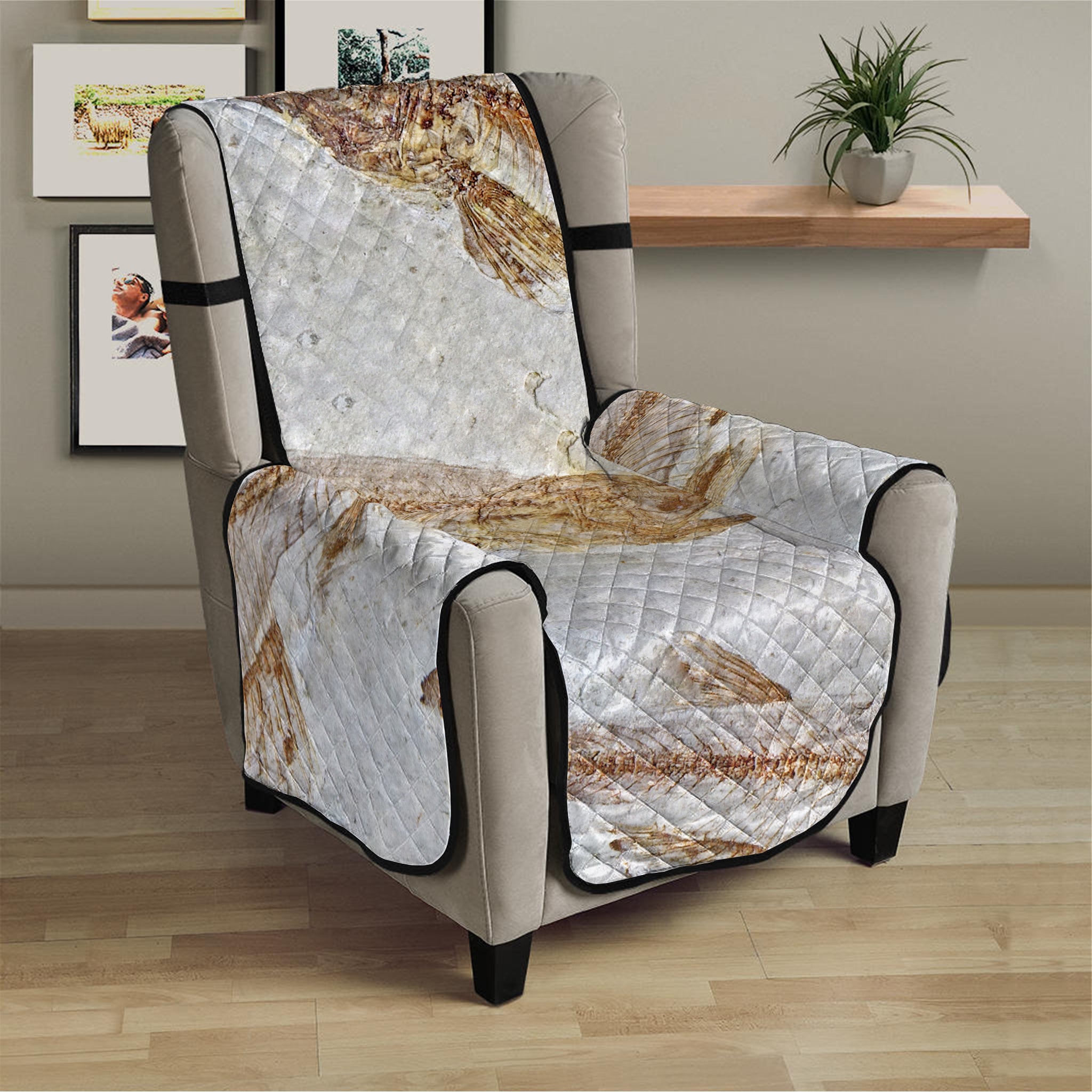 Lycoptera Fish Fossil Print Armchair Protector