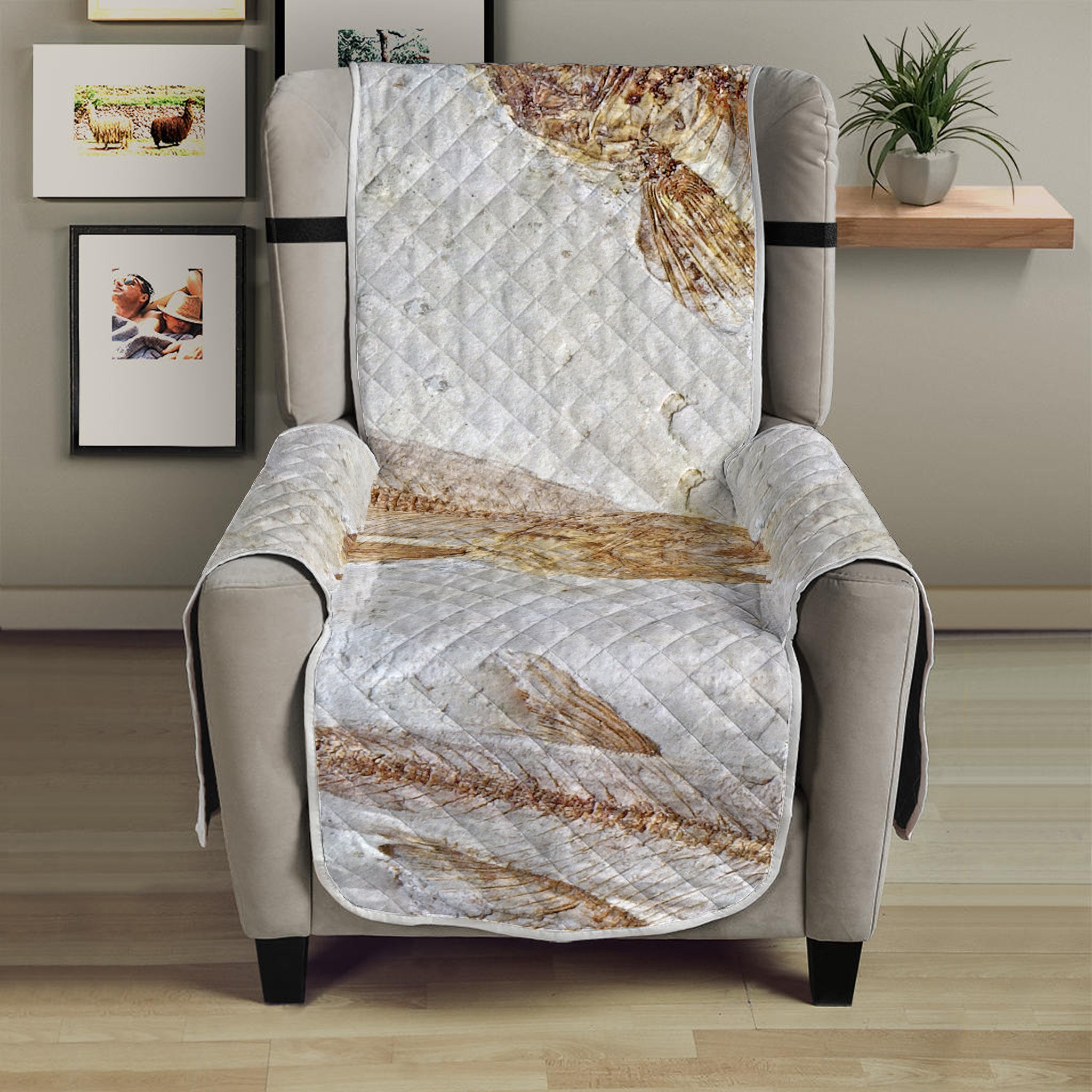 Lycoptera Fish Fossil Print Armchair Protector