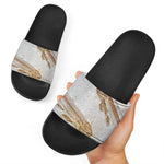 Lycoptera Fish Fossil Print Black Slide Sandals