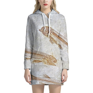 Lycoptera Fish Fossil Print Hoodie Dress