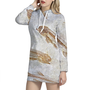 Lycoptera Fish Fossil Print Hoodie Dress