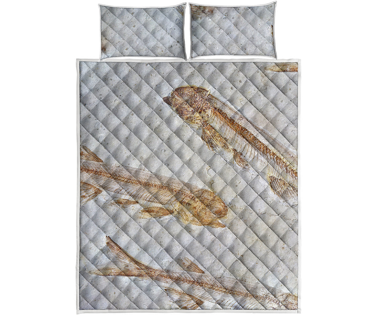 Lycoptera Fish Fossil Print Quilt Bed Set