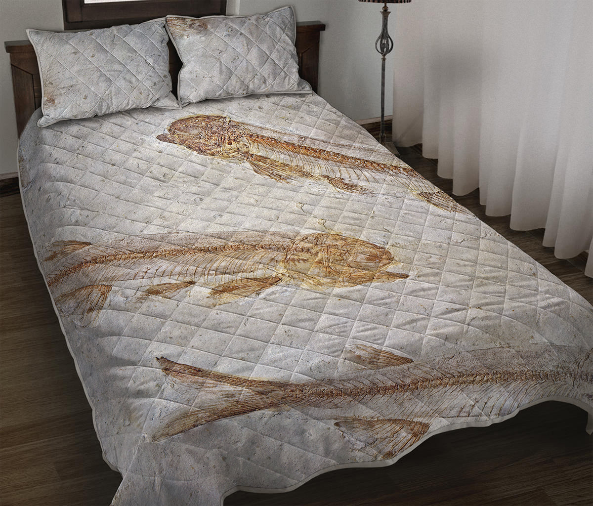 Lycoptera Fish Fossil Print Quilt Bed Set