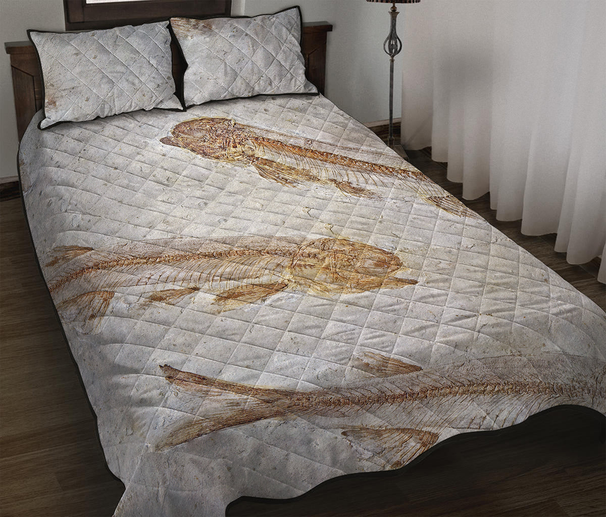 Lycoptera Fish Fossil Print Quilt Bed Set