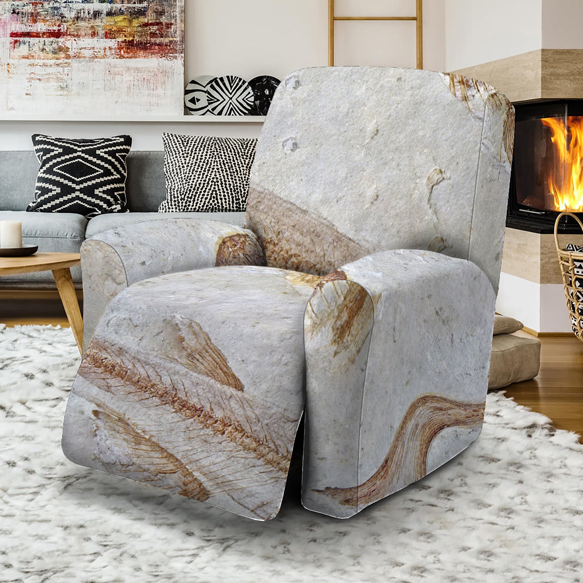 Lycoptera Fish Fossil Print Recliner Slipcover