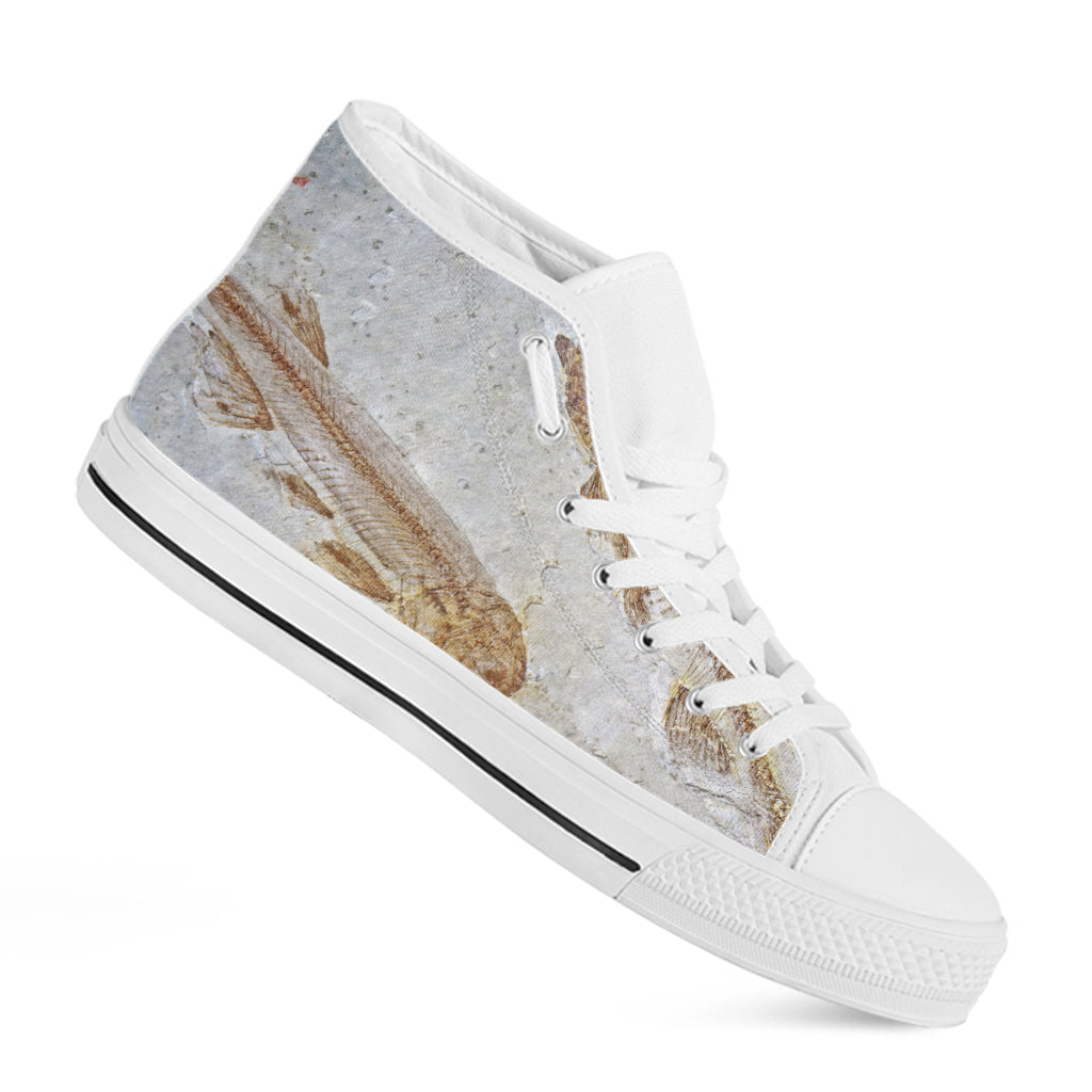 Lycoptera Fish Fossil Print White High Top Shoes