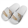Lycoptera Fish Fossil Print White Slide Sandals
