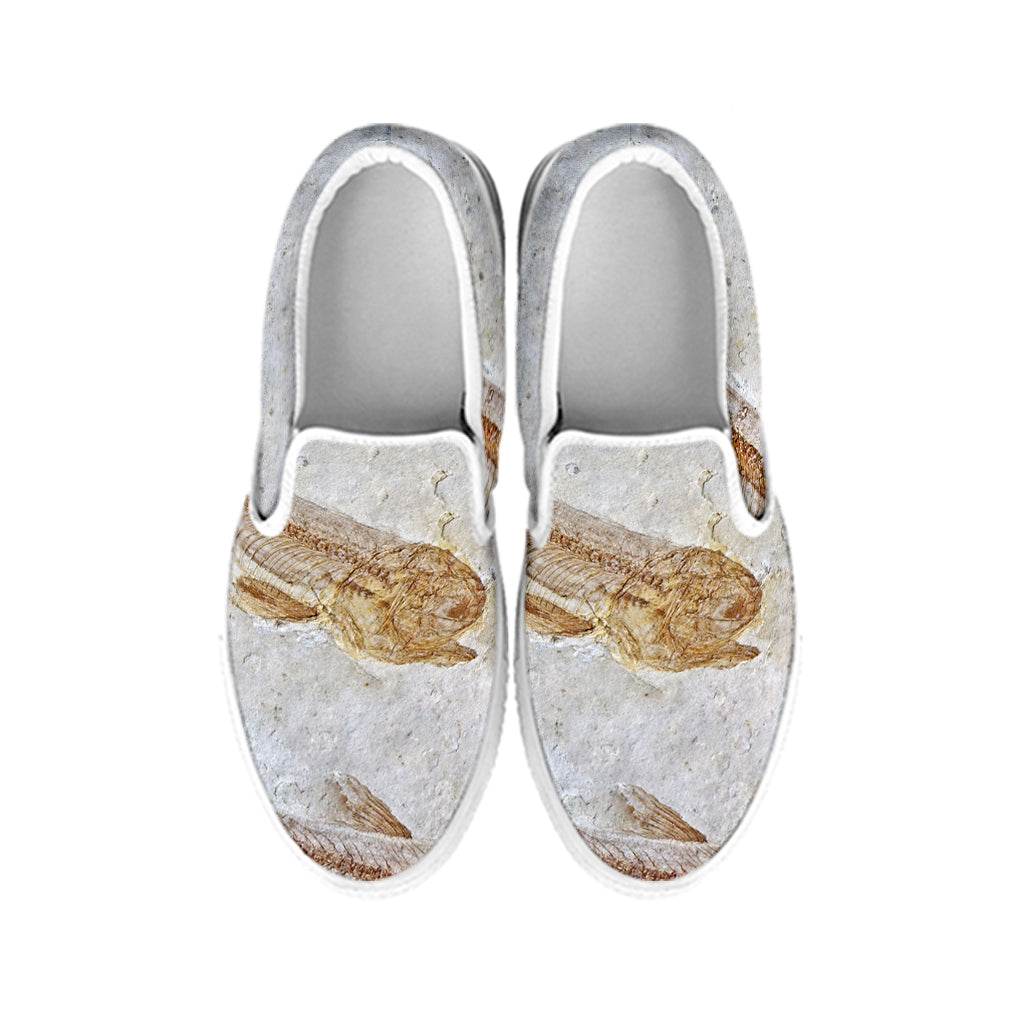 Lycoptera Fish Fossil Print White Slip On Shoes