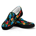 Macaw Parrot Pattern Print Black Slip On Sneakers