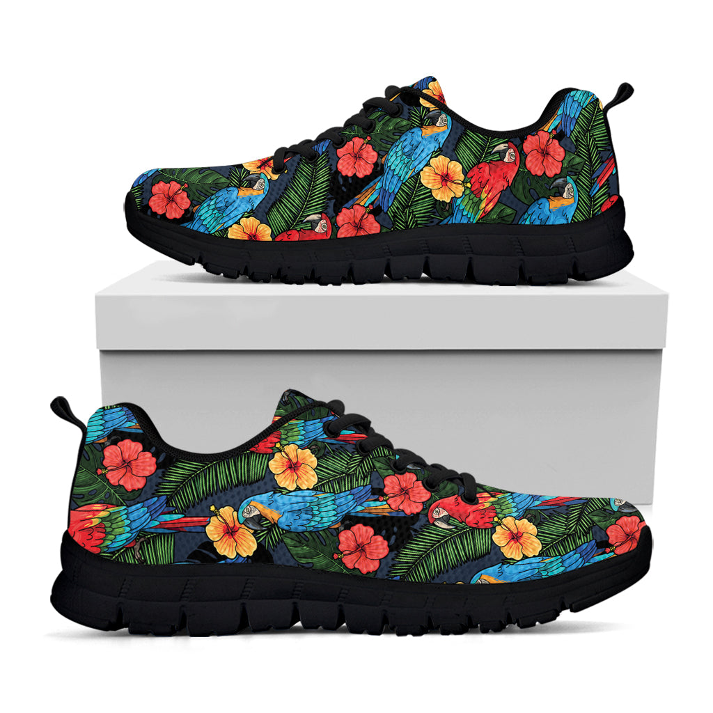 Macaw Parrot Pattern Print Black Sneakers