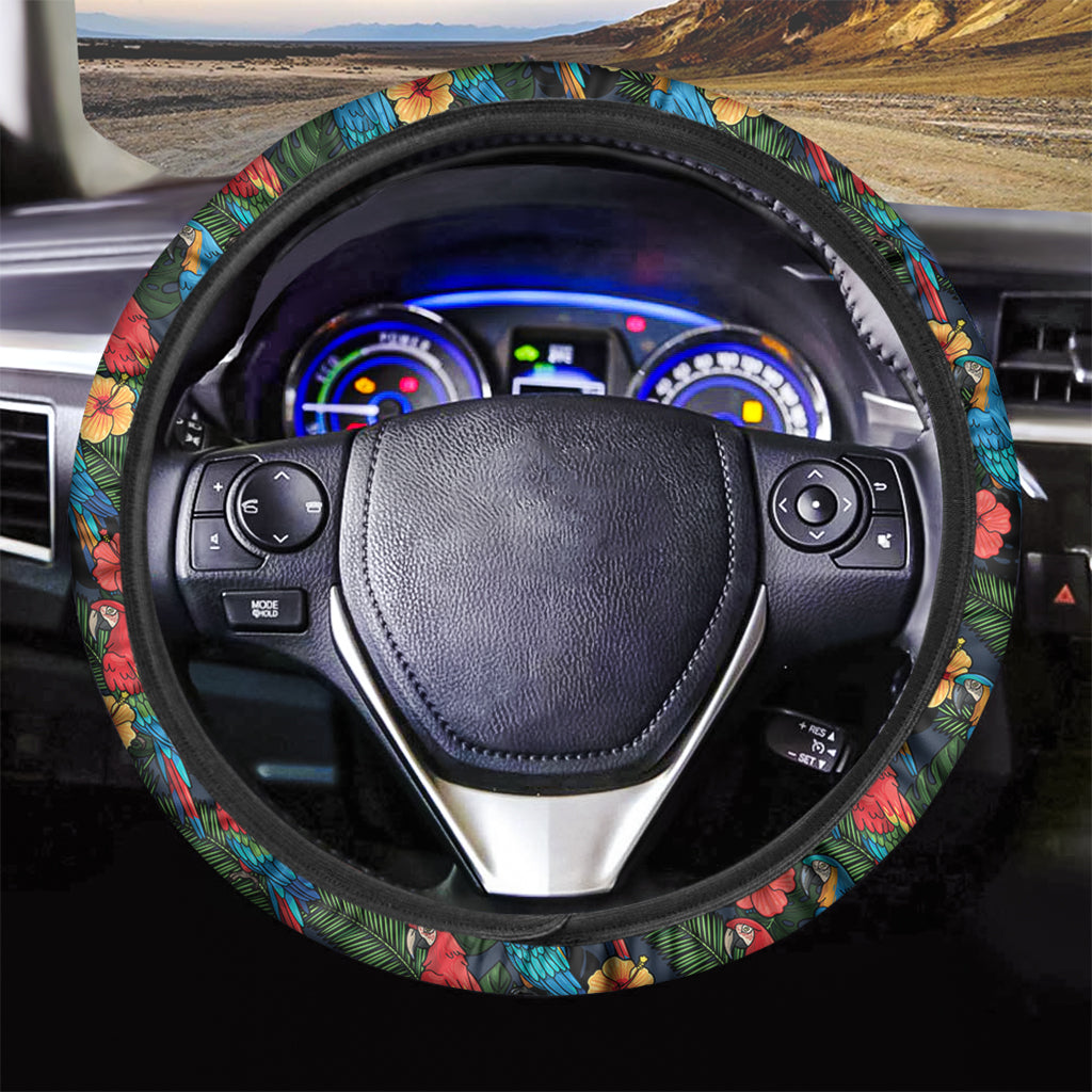 Macaw Parrot Pattern Print Car Steering Wheel Cover