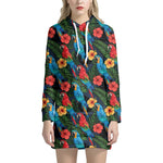 Macaw Parrot Pattern Print Hoodie Dress