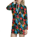 Macaw Parrot Pattern Print Hoodie Dress