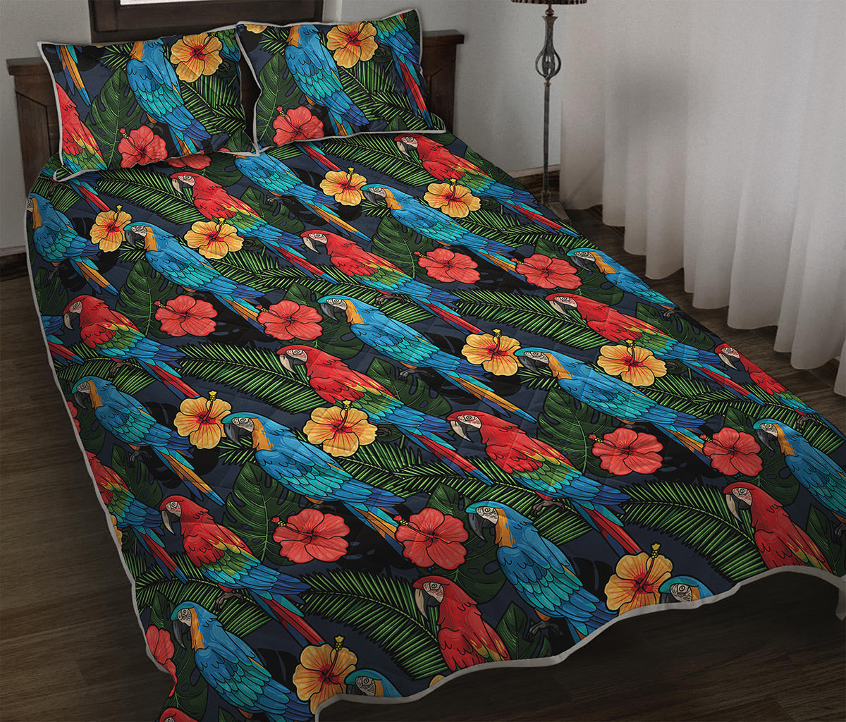 Macaw Parrot Pattern Print Quilt Bed Set