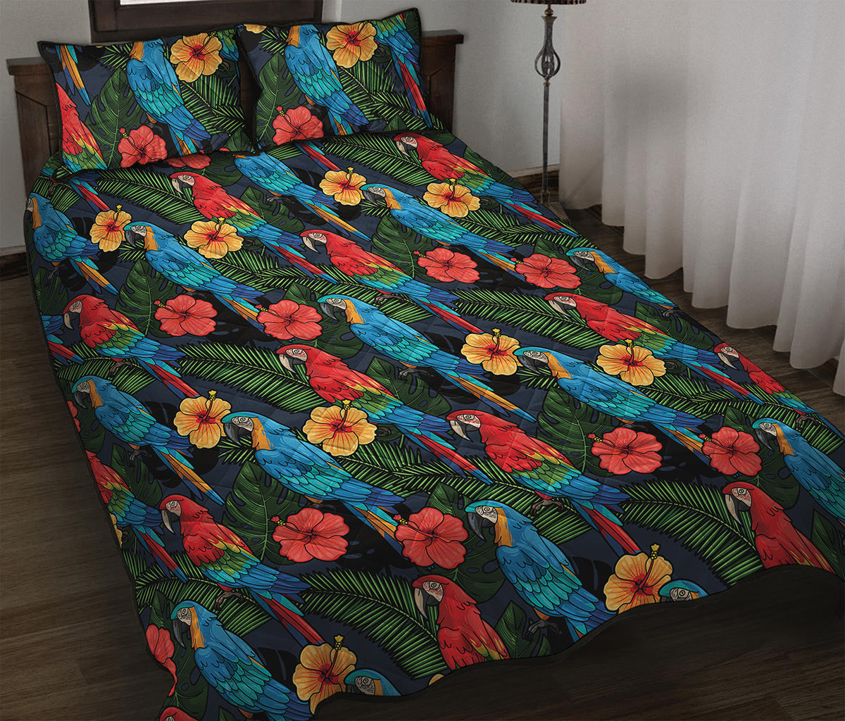 Macaw Parrot Pattern Print Quilt Bed Set