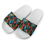 Macaw Parrot Pattern Print White Slide Sandals