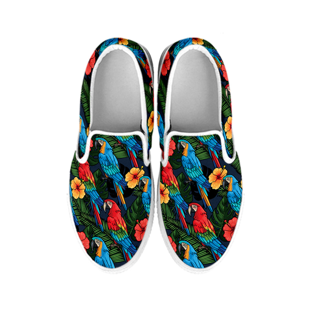 Macaw Parrot Pattern Print White Slip On Shoes