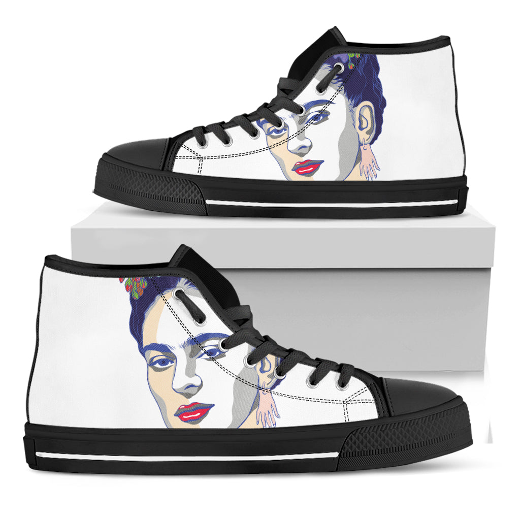 Magdalena Carmen Frida Kahlo Print Black High Top Shoes