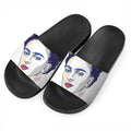 Magdalena Carmen Frida Kahlo Print Black Slide Sandals