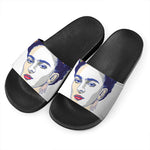 Magdalena Carmen Frida Kahlo Print Black Slide Sandals