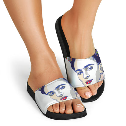 Magdalena Carmen Frida Kahlo Print Black Slide Sandals