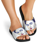 Magdalena Carmen Frida Kahlo Print Black Slide Sandals