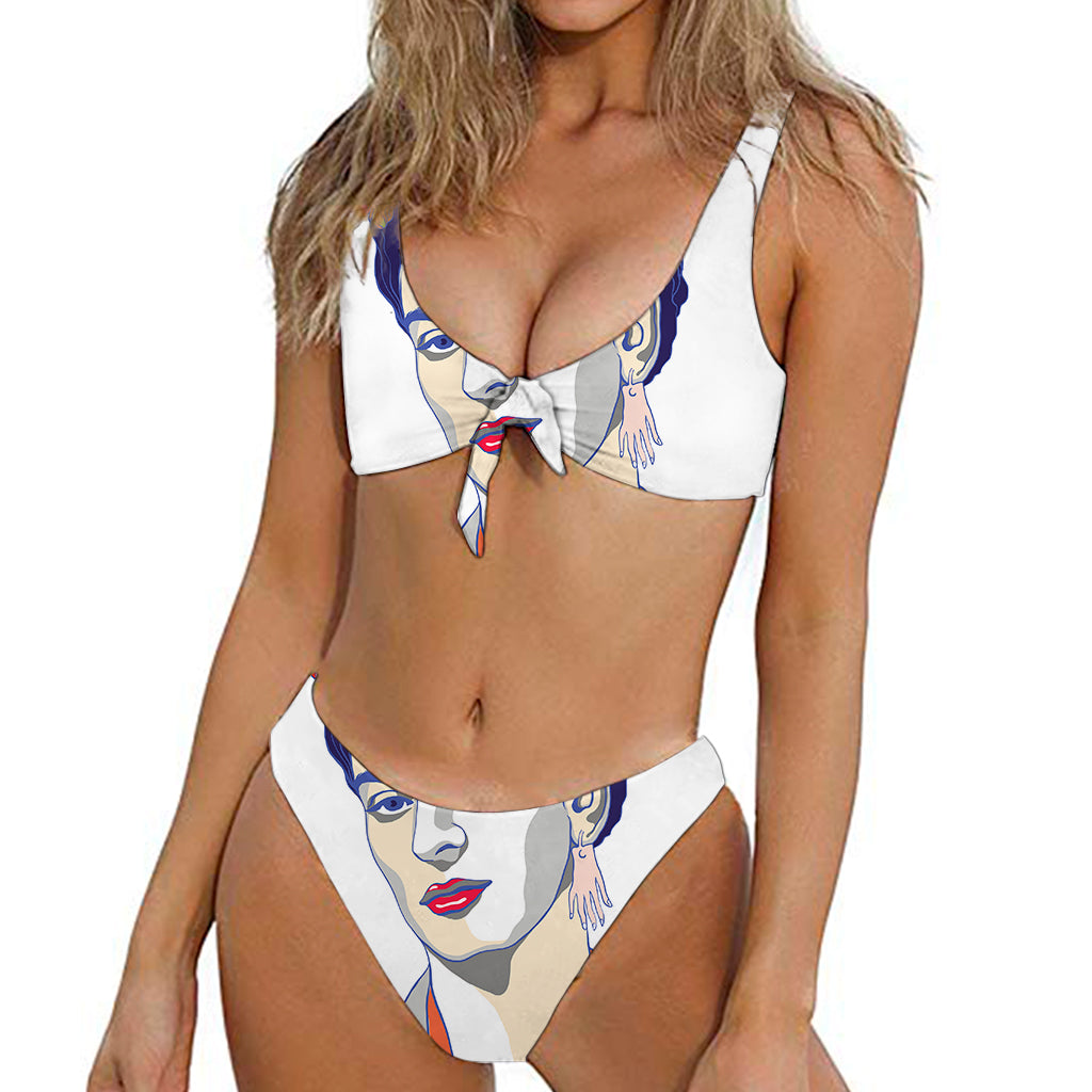 Magdalena Carmen Frida Kahlo Print Front Bow Tie Bikini