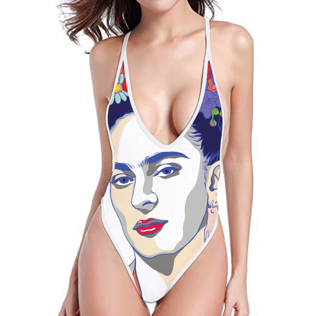 Magdalena Carmen Frida Kahlo Print High Cut One Piece Swimsuit