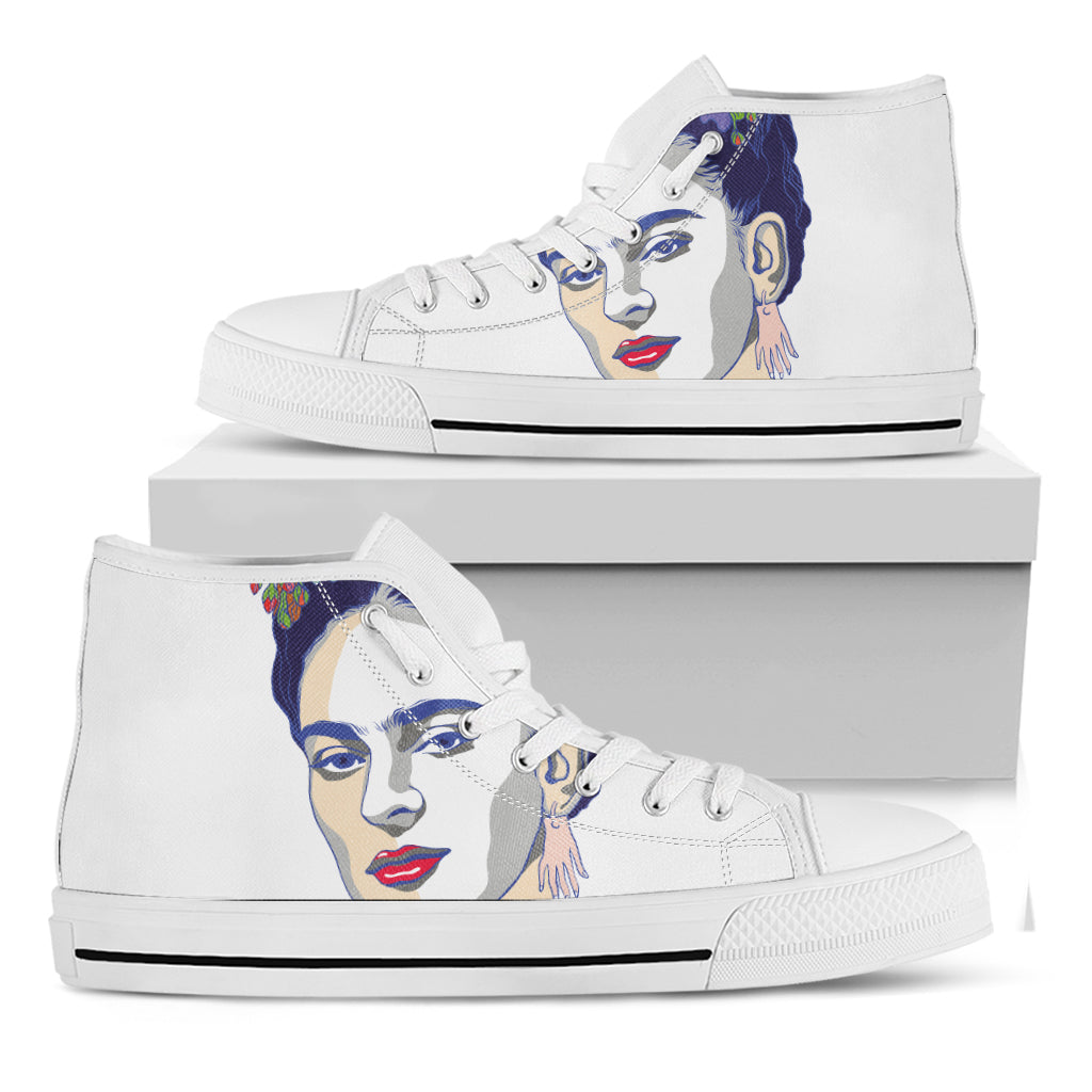 Magdalena Carmen Frida Kahlo Print White High Top Shoes