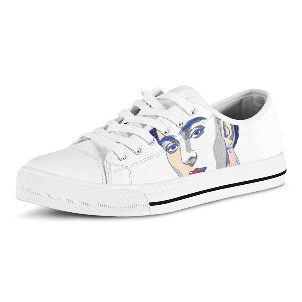 Magdalena Carmen Frida Kahlo Print White Low Top Shoes
