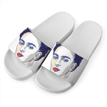 Magdalena Carmen Frida Kahlo Print White Slide Sandals